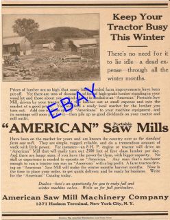 1919 AMERICAN PORTABLE SAW MILL MACHINERY AD NEW YORK