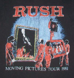 vintage 80s RUSH MOVING PICTURES WORLD TOUR t shirt S guitar rock