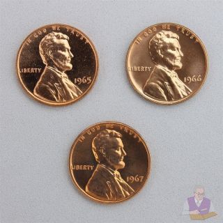 1965 1966 1967 SMS Lincoln Memorial Cent Run 3 Gem Special Mint Set US