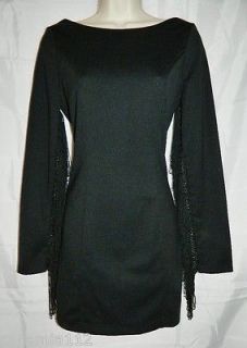 ARK & CO. size Medium Dress Black Fringe Sleeve Cocktail Evening Club