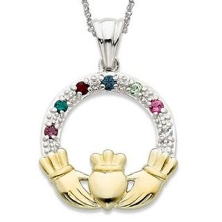 Personalized 2 Tone Sterling Silver Mothers Claddagh Birthstone