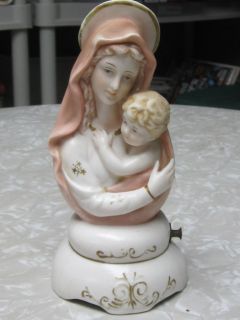 Vintage Religous Bisque Mary and Child Music Box   works great