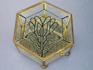 Hexagonal Brass&Glass FOOTED Display Trinket Curio Case