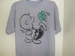 Peanuts Charlie Brown St. Patricks Day Gray T Shirt Medium M Green