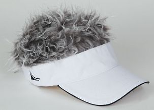 Adult Funny FLAIR HAIR White Visor Grey Hair Golf Hat
