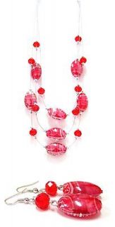 Hot Red Swirly Art Glass Illusion Layer Necklace 20 New with Gift Bag