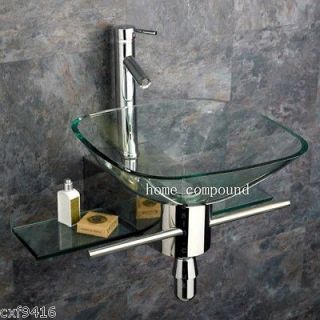 furniture clear square tempered glass bowl vessel sink faucet 05