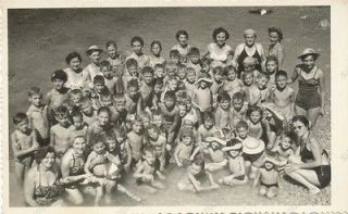 1960s SCHOOL KIDS POSING BEACH FASHION TEACHERS SWIMMING TRUNKS