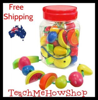 Wooden Lacing Threading Sorting Fruit Toy Fine Motor Educational In