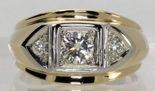 MENS .70CT 3 DIAMOND & 14K 2 TONE GOLD SCULPTURED GEOMETRIC RING