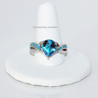 London Blue Topaz Pear Shape CZ Opal Accents .925 Sterling Silver Ring