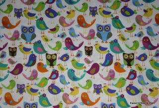 Birds Owls Brown Purple Blue Pink Yellow Green Orange White Curtain