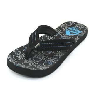 Youth Boy Reef 2345 AHI GREY SKULLS Print Black Blue Flip Flop Sandal