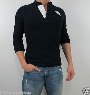 & Fitch A&F Men Slim Muscle Fit Navy Mountain Pond Henley Shirt
