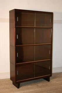 Mahogany Mid Century Modern 4 Stack Lawyers Barrister Bookcase w Glass