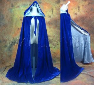 Royal blue/sky blue Velvet Hooded Cloak Medieval Renaissance Cape Sca