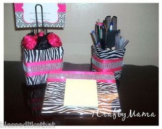 Zebra Hot Pink Bling Diva Glam Collection. 3pc Set Desk/Office