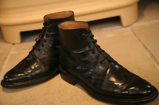 Barker Mens Made In England Black Leather Brogues Boots Shoes Size UK
