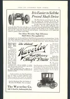 1910 Car Ad 1911 Automobile Waverley Electric Shaft Drive Splitdorf