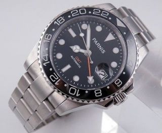 Stainless steel black dial GMT Style Ceramic Bezel Auto Mens watch