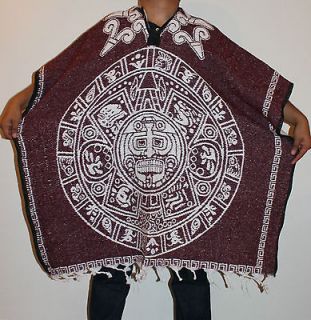 Mexican Aztec Calendar Poncho Blanket Cape Ruana Gaban One Size