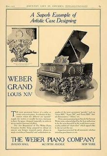 1907 Ad Weber Pianos Grand Louis XIV Case Designing   ORIGINAL
