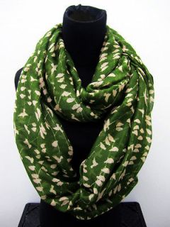 NEW Floral Print Small Birds Infinity Circle Scarf Olive