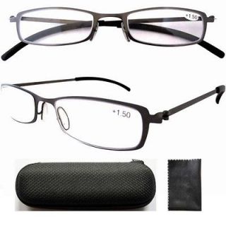 R12019 Stainless Steel Frame Rubber Temple Tips Reading Glasses W/Case