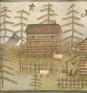 Carol Endres log cabin American flag sheep cat star broom wallpaper