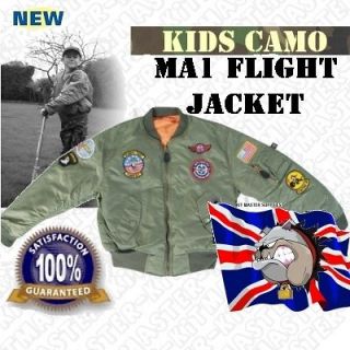 Kids Fancy Dress Play Green MA1 Flight Pilot Jacket Bomber Style