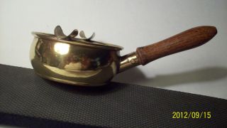 Vintage Brass Ashtray with Wooded Handle