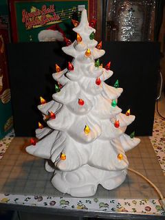 VINTAGE ATLANTIC MOLD WHITE FLOCKED CERAMIC CHRISTMAS TREE 16 TALL