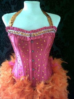 Rio Carnival Showgirl Costume with Corset Burlesque Pink/Orange