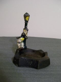 Antique Cast Iron Drunk Swinging on a Lamp Post Ashtray 1930s