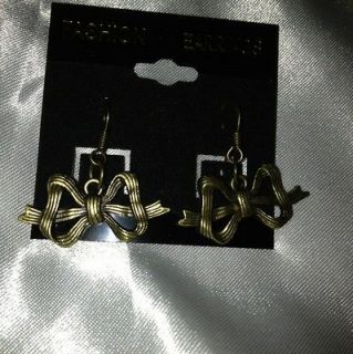 Cute Antique Brass Bow Earrings