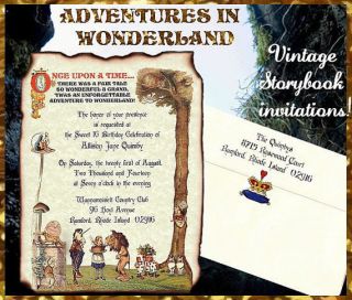 Alice in Wonderland Wedding Sweet 16 Invitations queen of hearts book