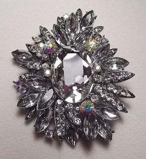 LARGE VINTAGE STYLE CLEAR AB BLING PIN BROOCH BRIDAL WEDDING BOUQUET
