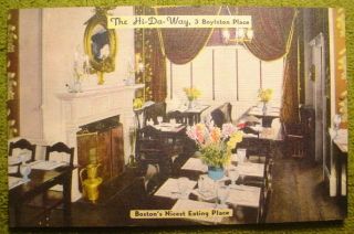 c1940s Postcard THE HI DA WAY Restaurant 3 Boylston Place Boston