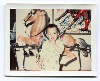 Vintage Polaroid Photo 1960s Little Boy Bouncing Rocking Horse Toy