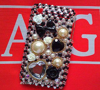 3D Black Bow Knot Rhinestone Bling Back Cover Phone Case for iPhone 3G