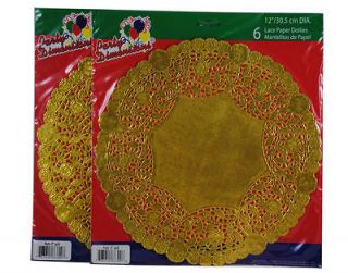 Lot of 12 Gold Round 12 Doilies Lace Paper