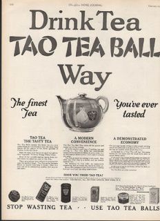 1926 TAO TEA BALL POT CUP DRINK BOX TIN CADDY BEVERAGE CAFFEINE
