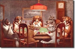 Dogs PLaying Poker Cards Vintage Metal Tin Sign Game Room Casino