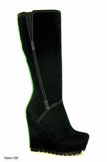 Black Suede Wedge Fashion Boots High Heel Henry Ferrera NY Sizes 6 11