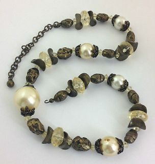 INSPIRED FAUX PEARL & BRONZE BEADED NECKLACE, 17 PLUS 3 EXTENDER