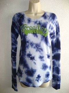 Lucky Brand Womens Tie Dye Freedom Thermal Shirt Top Blue White Green