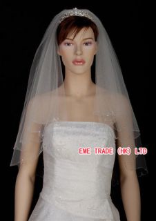 Bridal Wedding Veil Crystals Beads Edge With Comb w003d