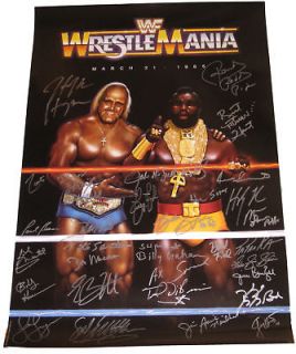Newly listed WWE WRESTLEMANIA HAND SIGNED POSTER BY 35 WITH PROOF