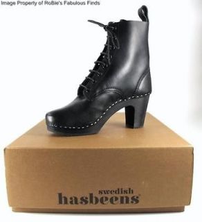 SWEDISH HASBEENS 455 Black Clogs Boots 39 8.5 9 NIB