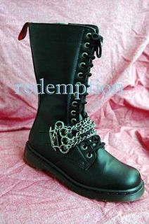 Demonia 14 Eye Brass Knuckle Chain Calf Combat Boots Rocker Punk Mens